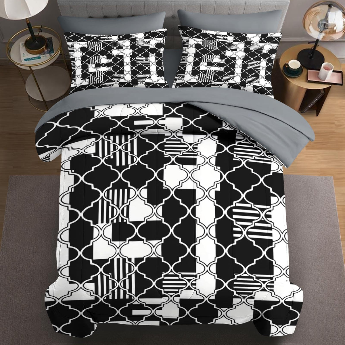Twin Comforter Set with Sheets, 5 Pieces Geometric Moroccan Bedding