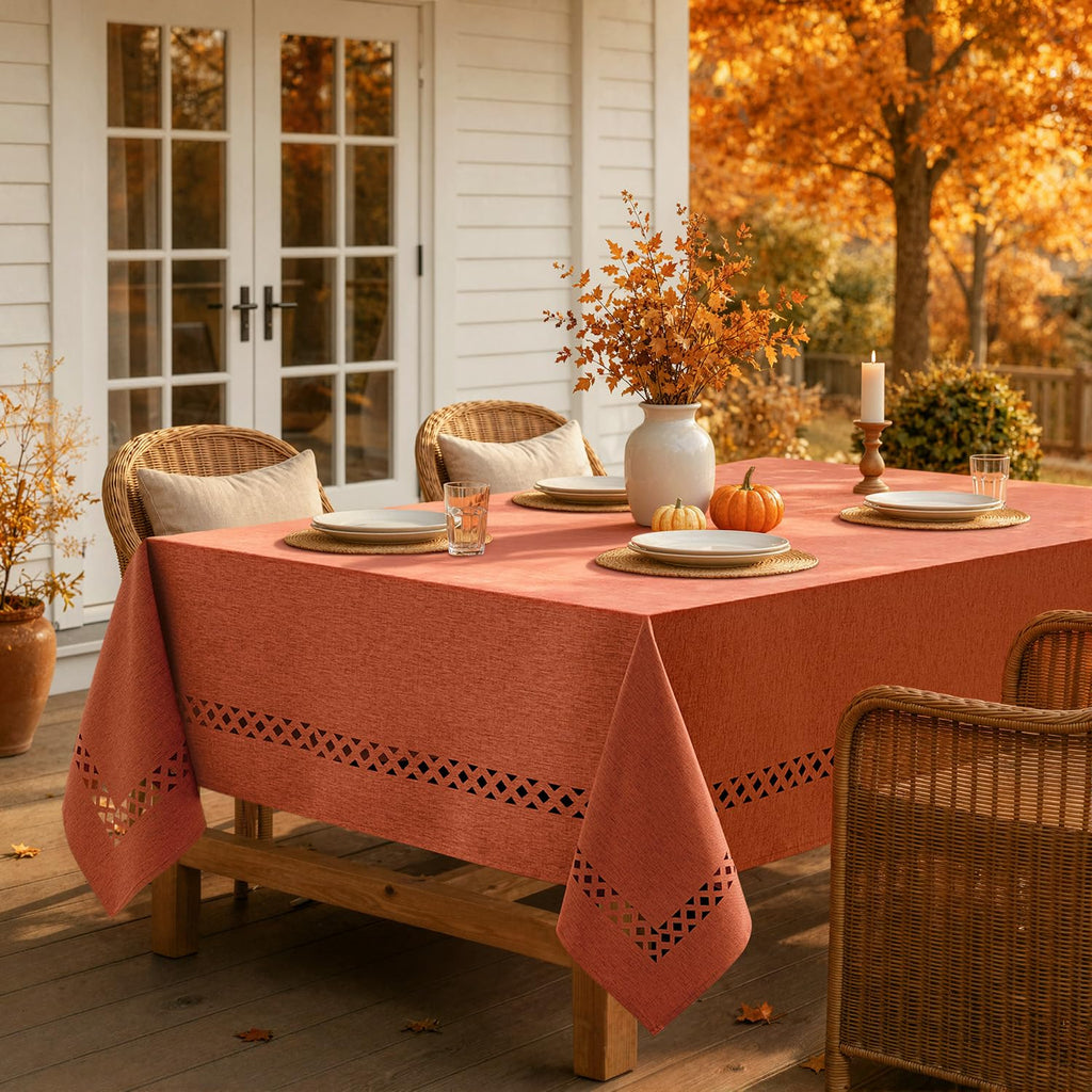 Burnt Orange Fall Rectangle Tablecloth with Cutouts 52x70 Inch