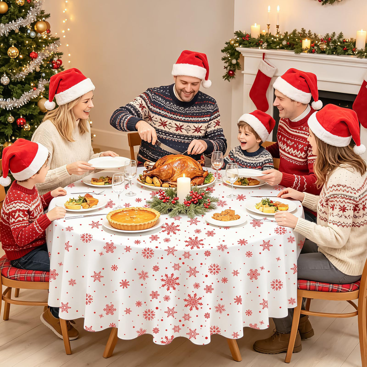 12 Pcs Christmas Tablecloth Red and White Snowflake Winter Round