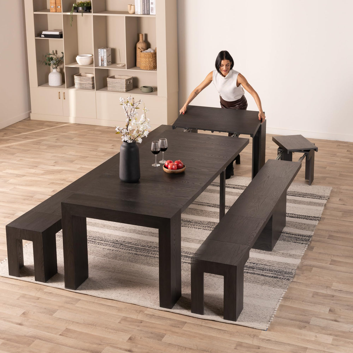Solid Wood Extendable Dining Table, Black