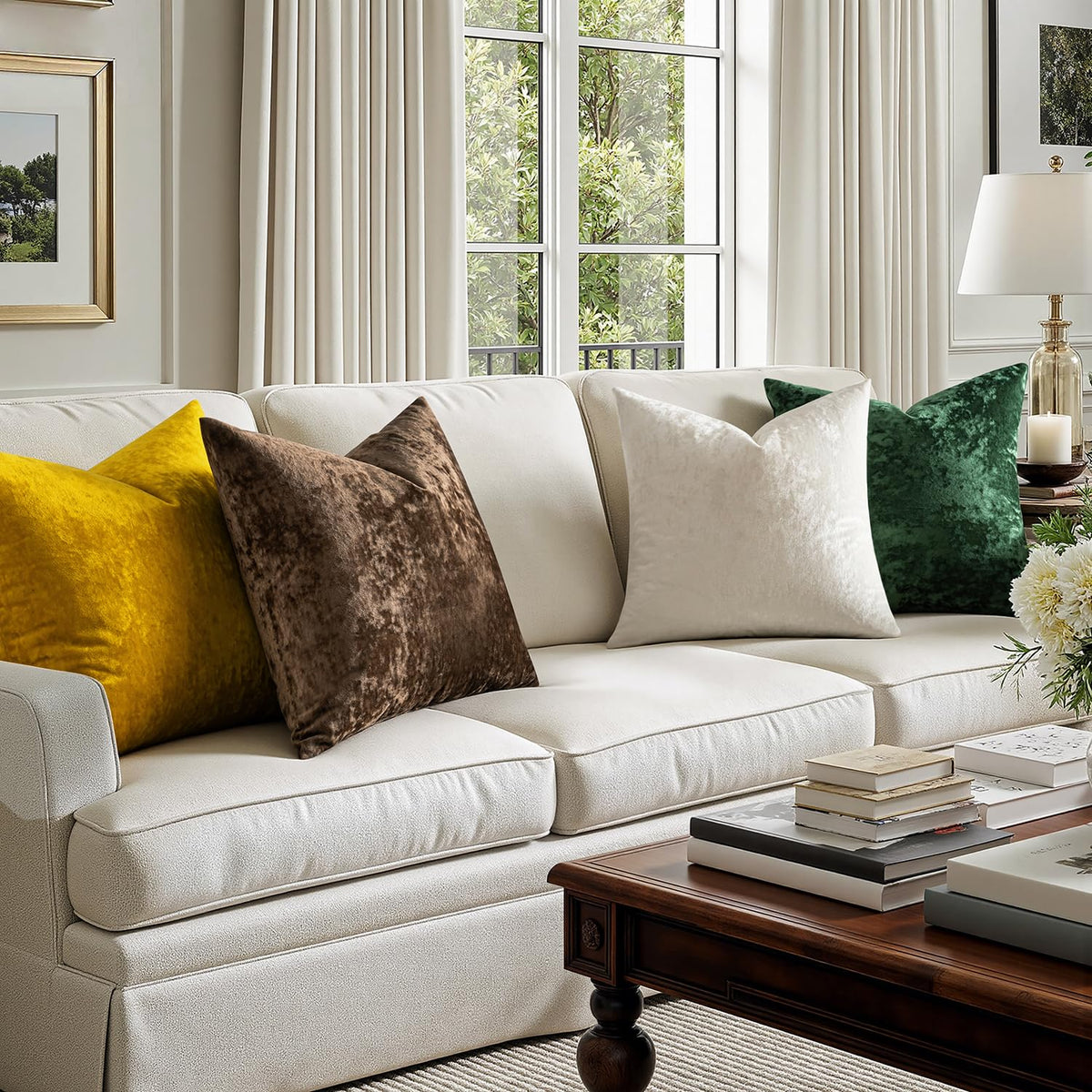 Fall Velvet Throw Pillow Cover Brown 20x20 inch Set of 2