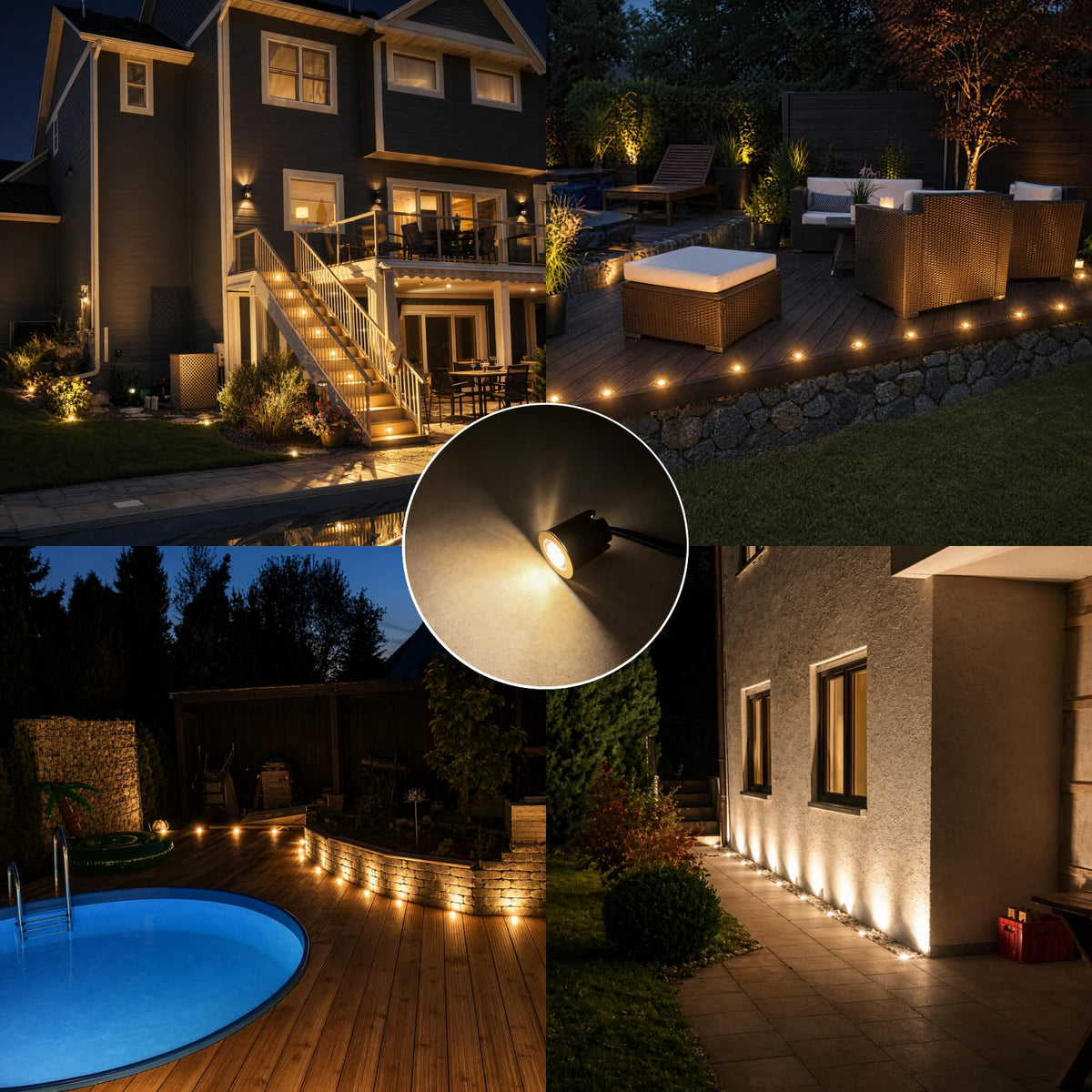 24 Pack LED Recessed Deck Lights with Protecting Shell, IP68 Waterproof Warm White, 0.6W, Outdoor Landscape