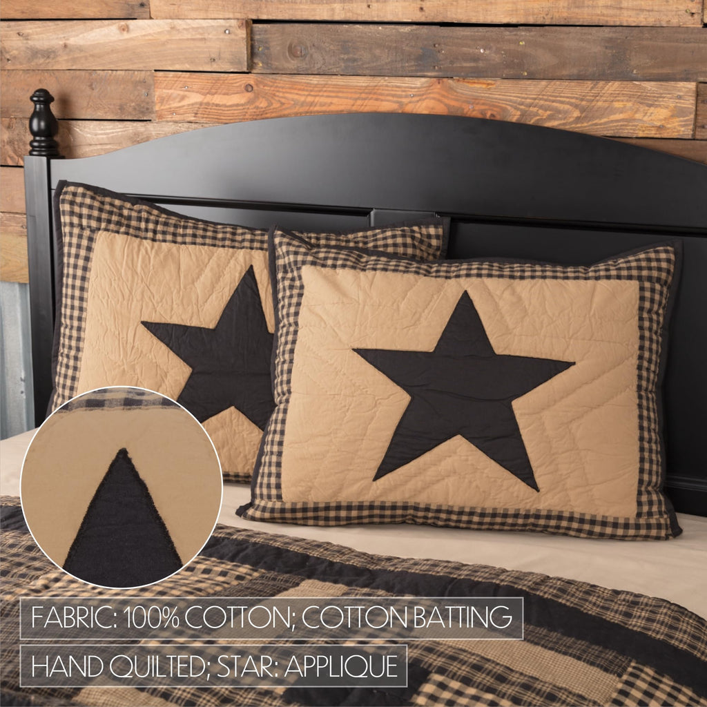 Black Check Star 6 Piece Quilt Set (1 Quilt, 2 Standard Shams, 2 Standard Pillowcase, 1 Bed Skirt)