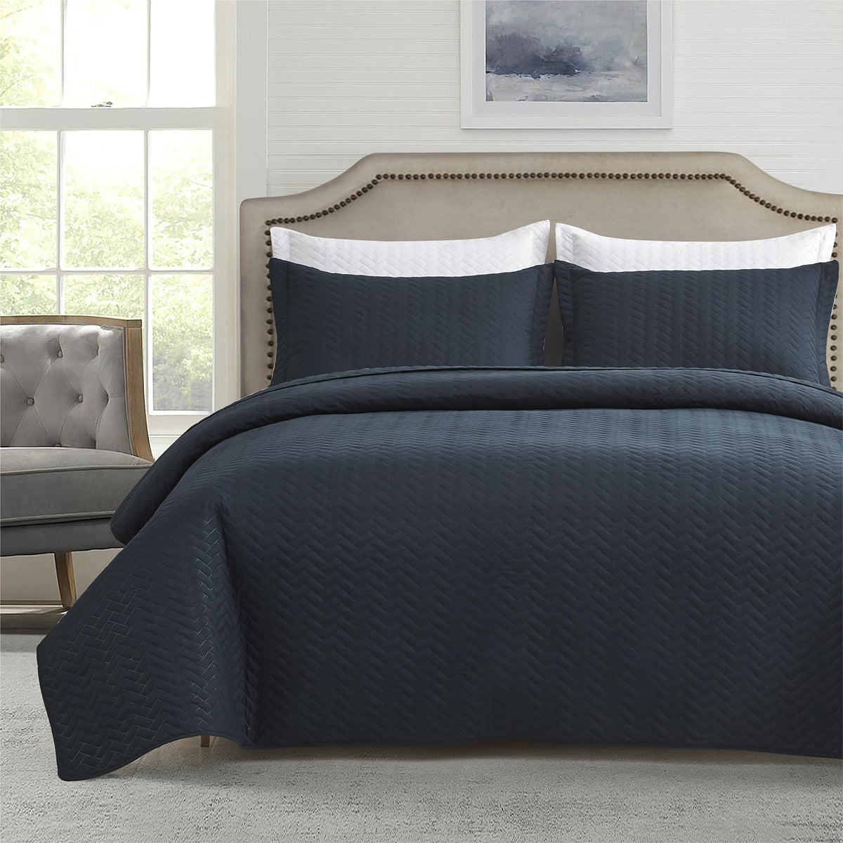 Navy Quilt Set, Extra Long Bedspread
