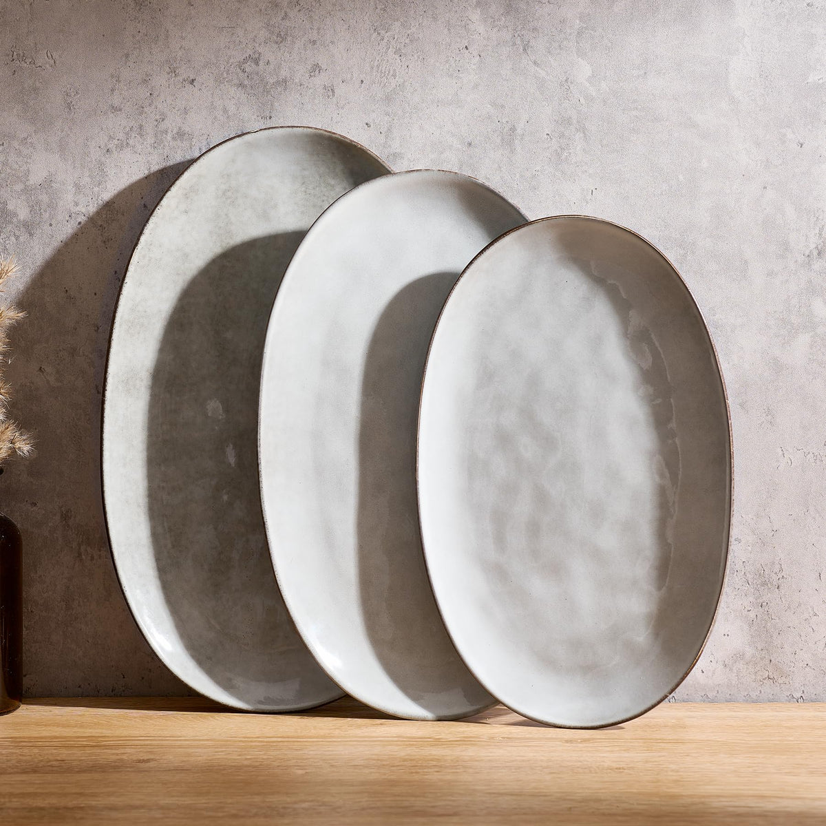 Serving Platters Set of 3 Sizes - Oval, Grey