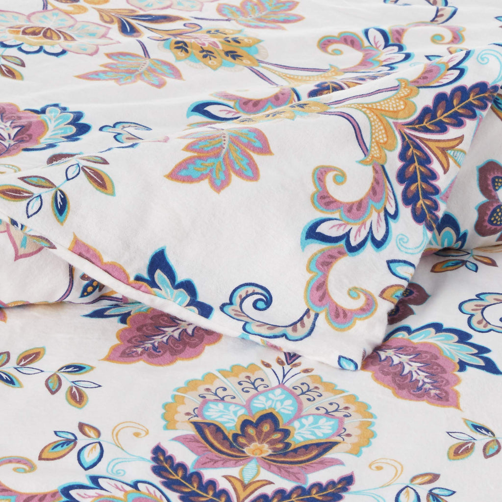 Abstract Paisley Printed Flannel 200 GSM Luxury Duvet Cover Set, Multicolor