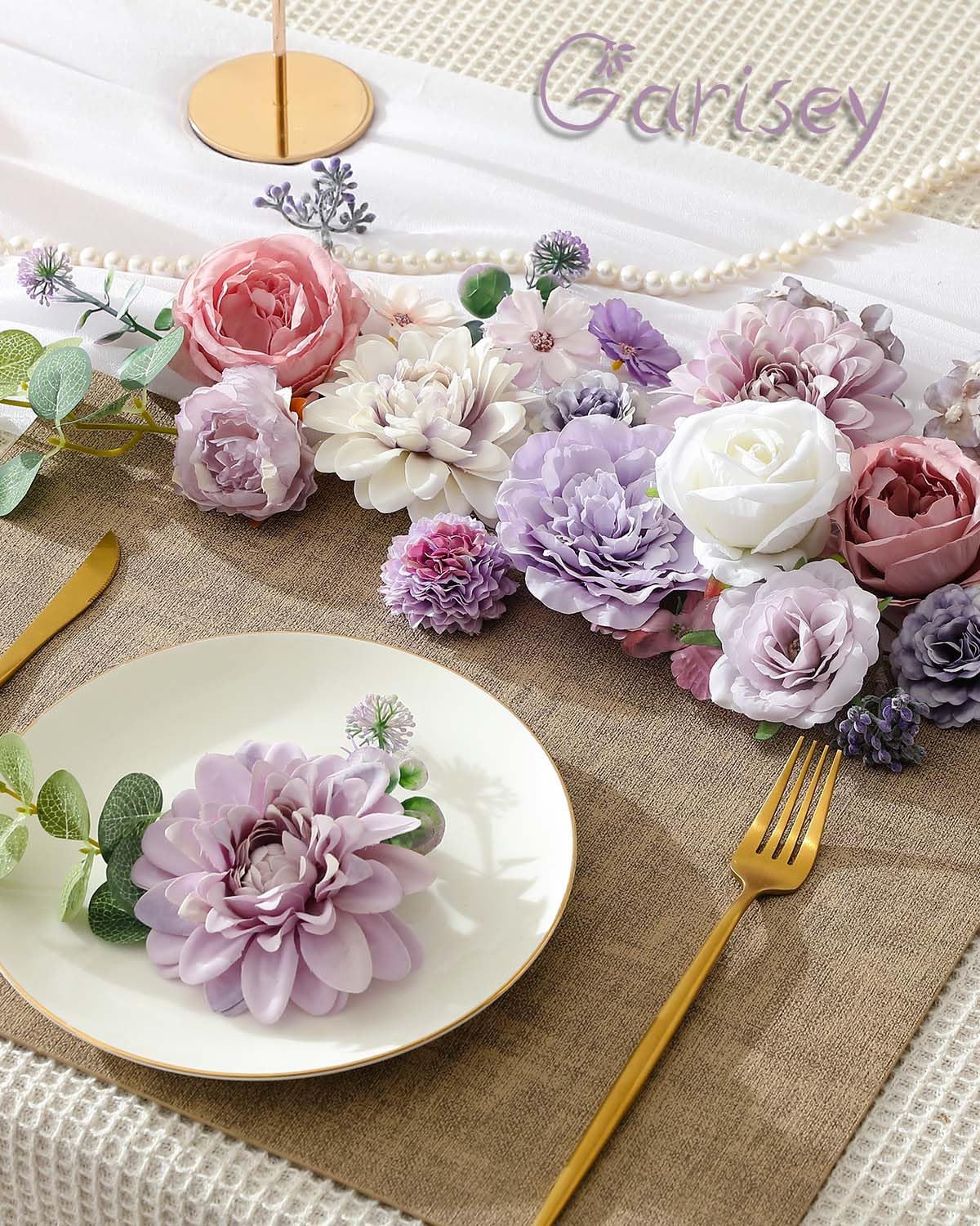 White Purple Peony Artificial Flower Combo Box Set for Wedding Bouquet Home