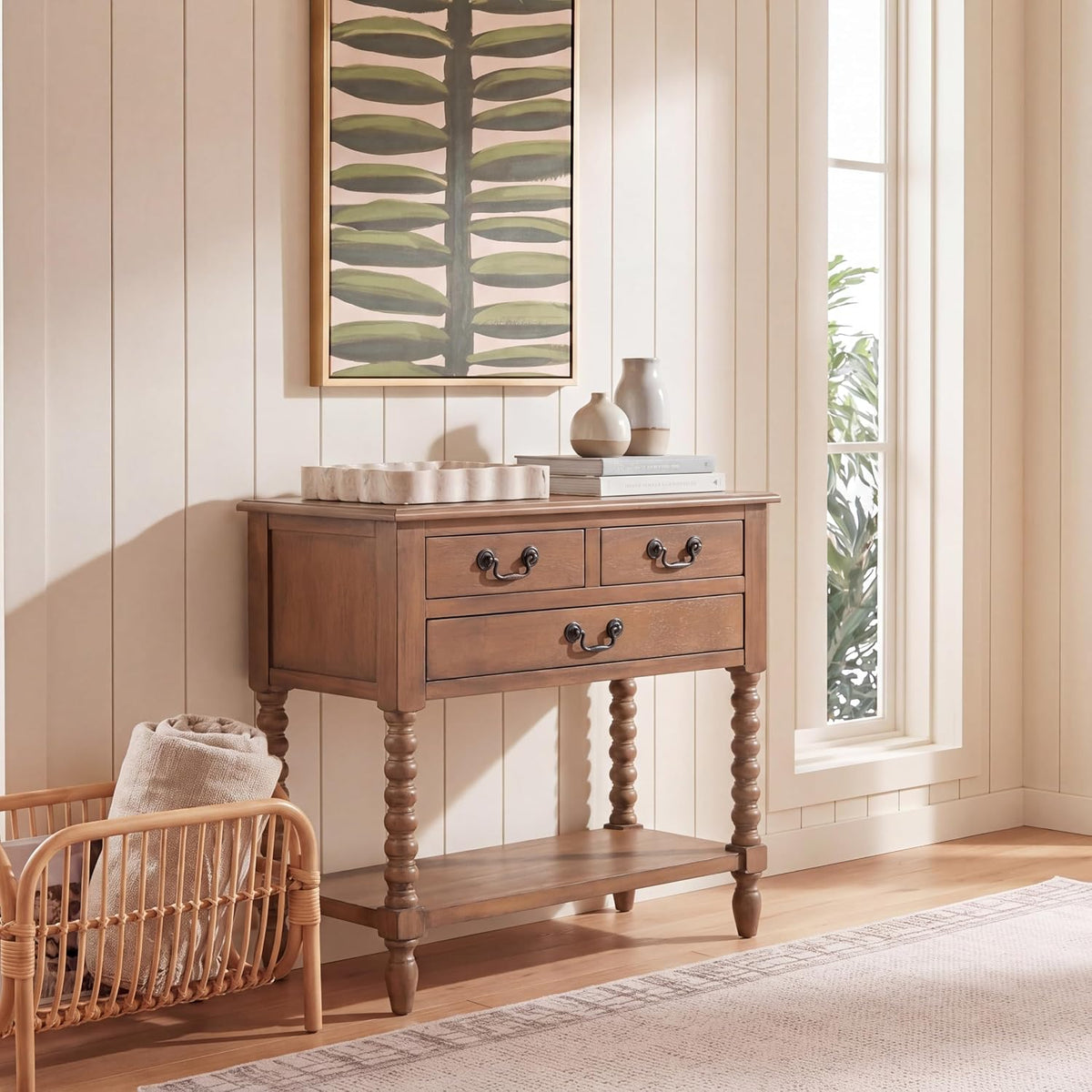 Classic 36-Inch Console Table in a Warm Pecan Finish for Any Entryway