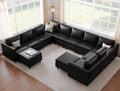 Oversized 145.5" Faux Leather Modular Sectional Sofa, Modern Large 12 Seater U Shaped Couch with Storage Seat with