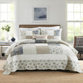Quilt Set Reversible Country Farmhouse Floral Real Patchwork Quilted Bedspread 3-Piece Quilt Set with