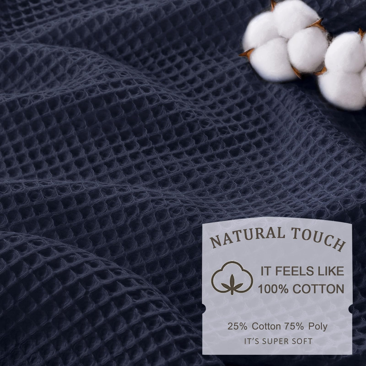 Long Waffle Heavyweight Cotton Fabric Navy Blue 72Wx84L
