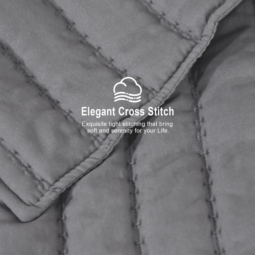 Striped Stitched Quilt Set +2 Pillow Shams, Grey Quilts