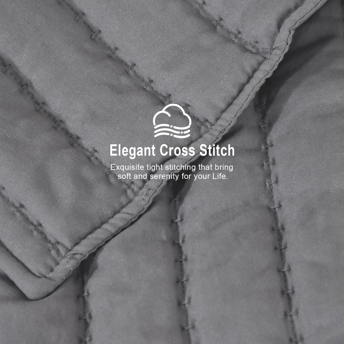 Striped Stitched Quilt Set +2 Pillow Shams, Grey Quilts