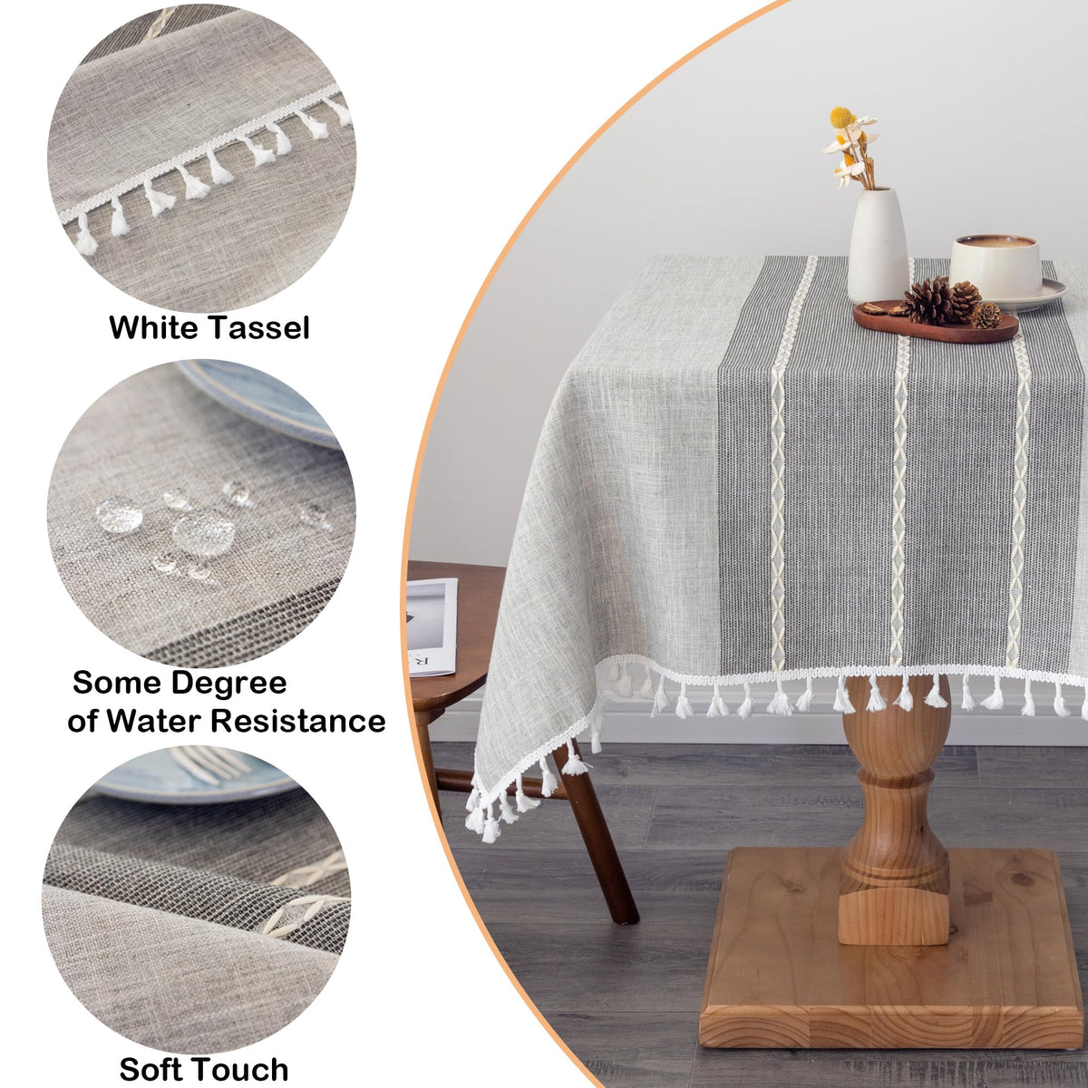 Waterproof Cotton Linen Washable Square Tablecloth 52 x 52 Inch Grey
