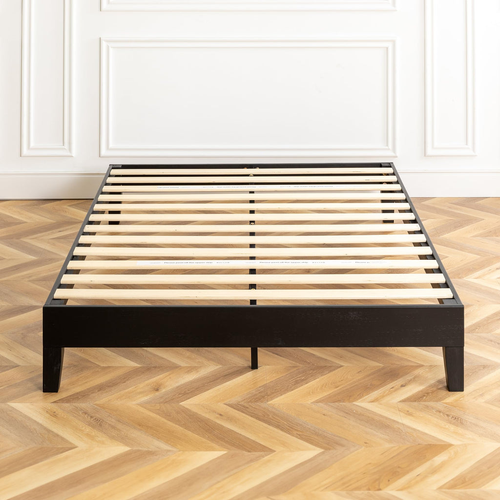 Naturalista Grand 12 Inch Solid Wood Platform Bed with Wooden Slats, Easy Assembly, Queen, Black