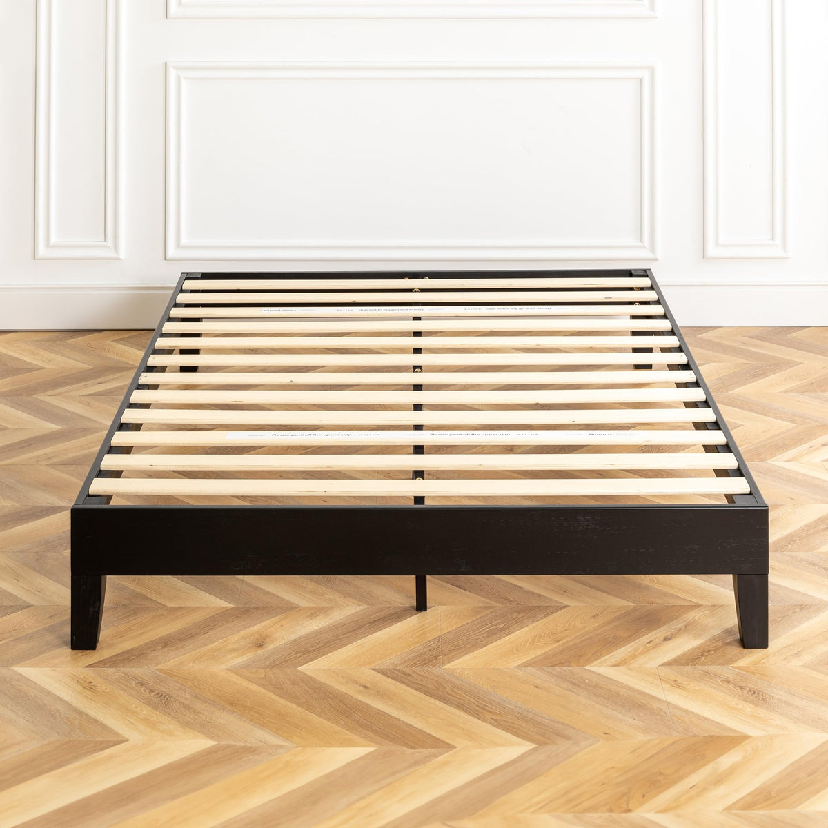 Naturalista Grand 12 Inch Solid Wood Platform Bed with Wooden Slats, Easy Assembly, Queen, Black