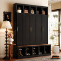 Hall Tree with Storage Cabinet, Shoe Rack and Display Cubbies