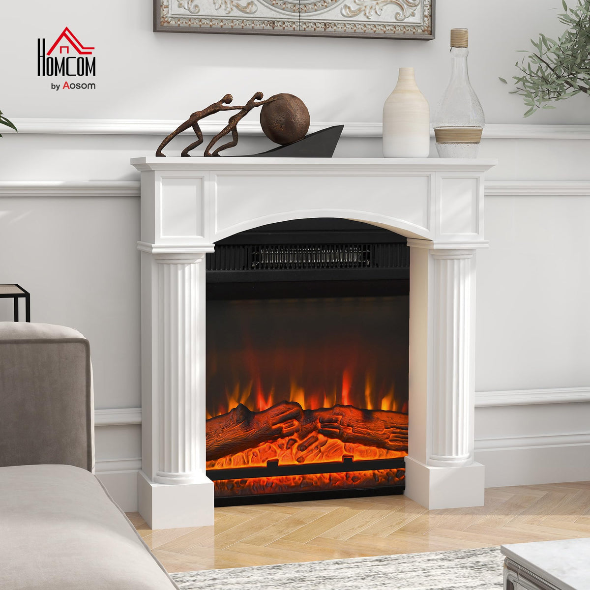 Modern Fireplace Mantel Freestanding with Leg 43.25"x42.75"White