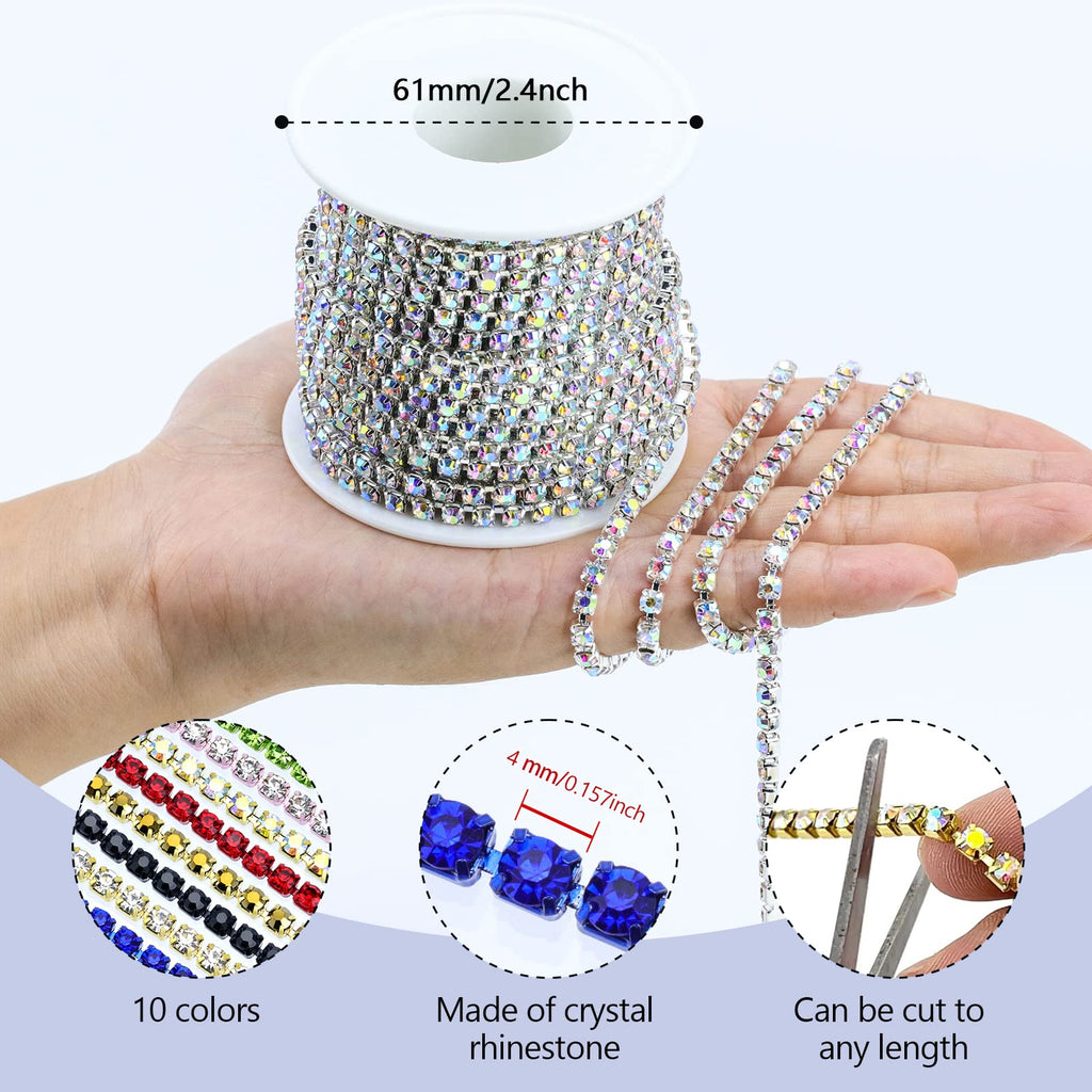 M Crystal Rhinestone Chain Trim for Sewing Crocs Shoes, SS16 Rhinestone Chain for Craft Cups Jewelry - 10 Yards 4M