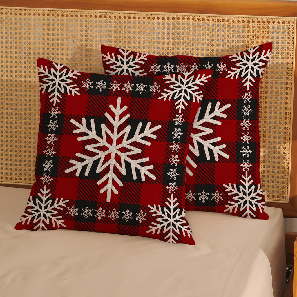 Christmas Pillow Covers 18x18 Set of 2 Winter Red Black Buffalo Plaid Snowflake Pillow Cases Outdoor Christmas