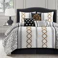 Black Gold Comforter Set, 7 Pieces All Season Bedding Sets in a Bag with Geometric Terry Embroidered Comforter