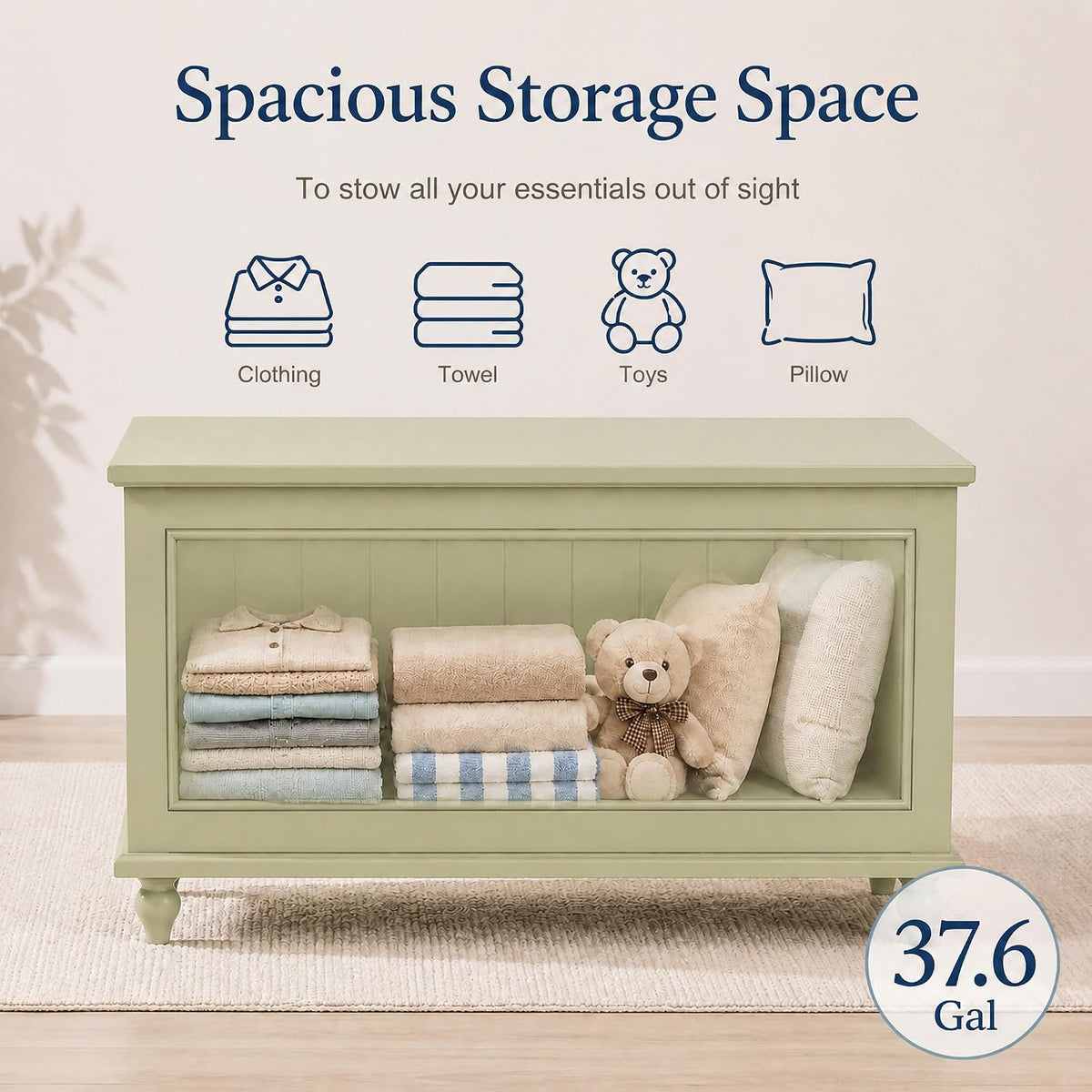 Vintage End of Bed Storage Bench, 39.4'' Wooden Chest with Flip Top, Green | Toy Storage Chest, Bedroom Trunk, 37.6