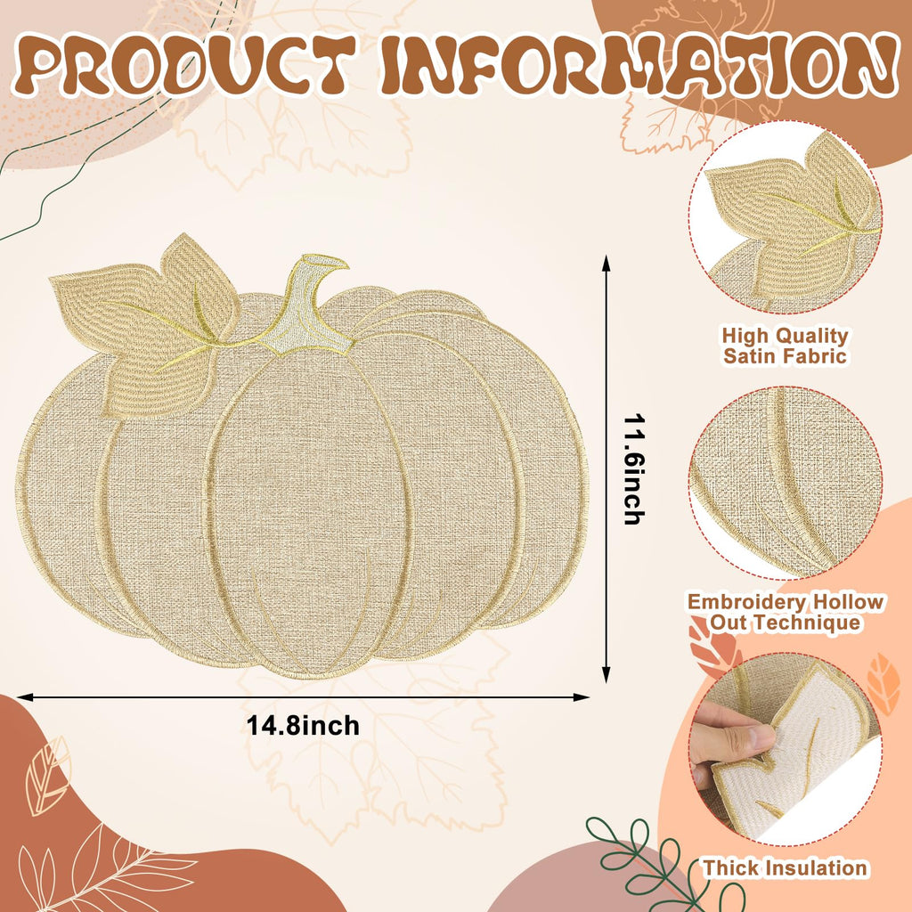 Fall Placemats Set of 6 Autumn Table Pumpkin Thanksgiving Decorations Indoor Farmhouse Harvest Round Placemats for