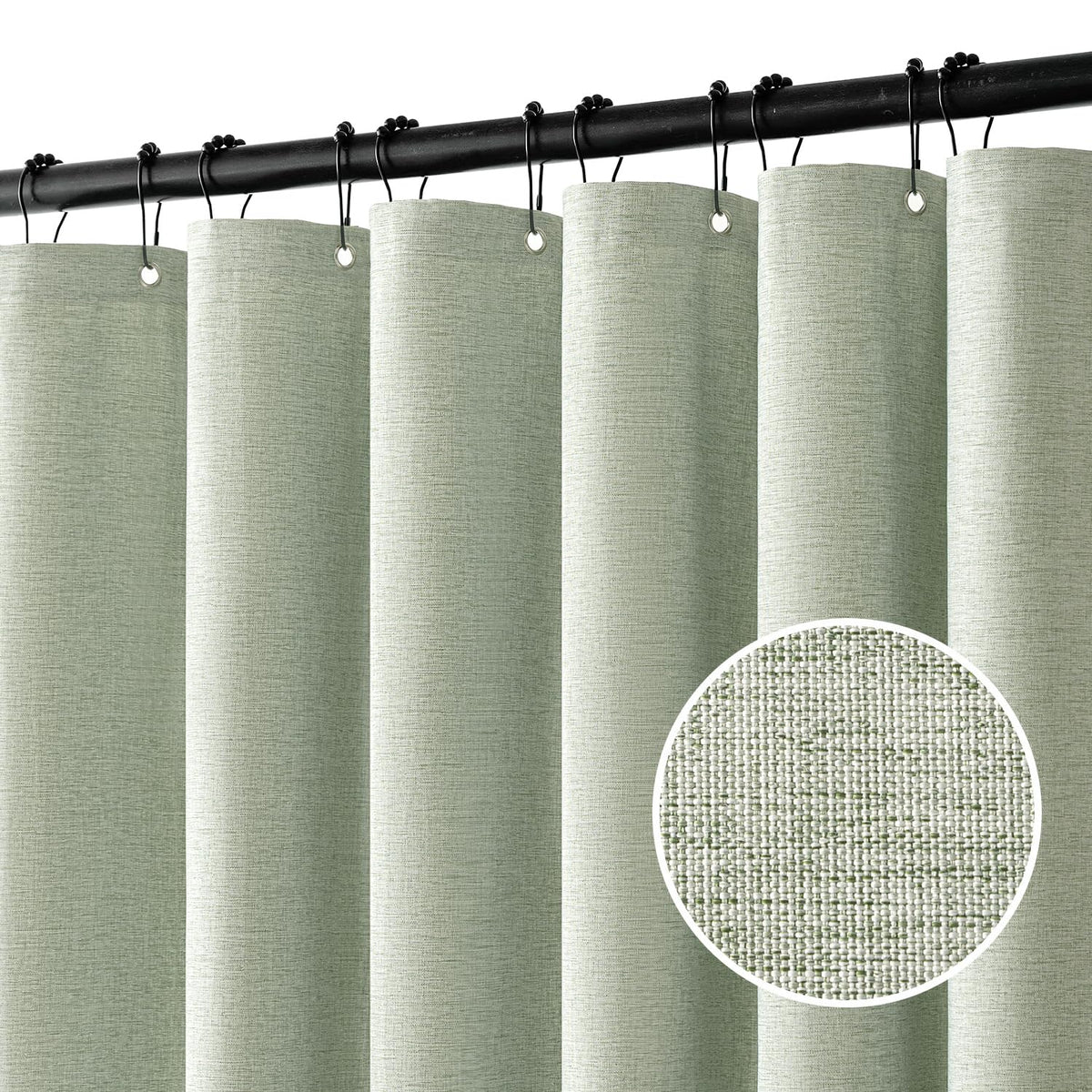 Stall Spring Linen Shower Curtain Sage Green W36*L72 6 Metal Hooks
