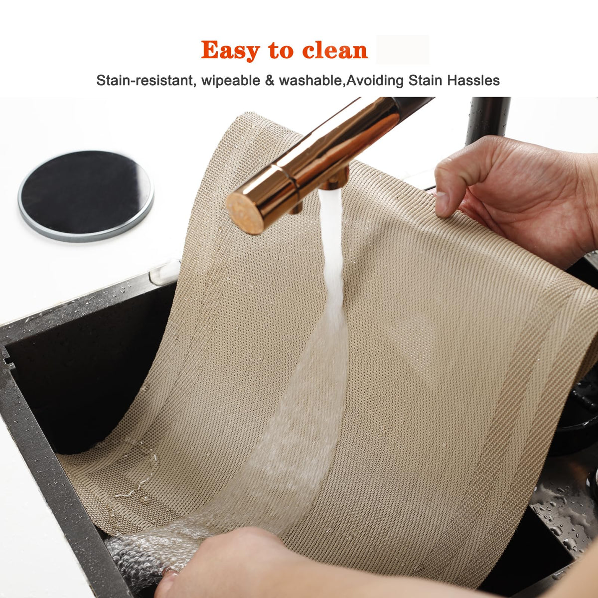 Beige Vinyl Placemats Set of 8,Washable Dining PVC Table Mats