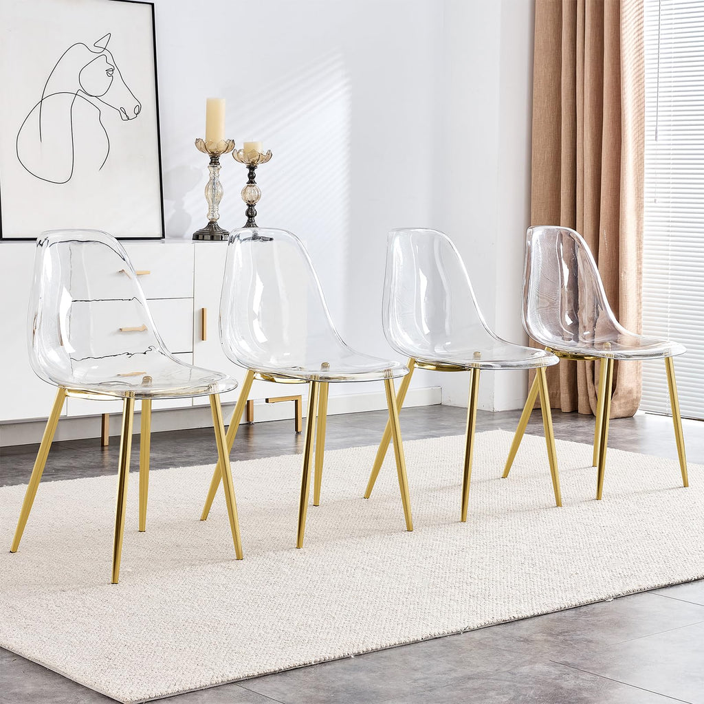 Clear Dining Chairs Set of 4, Modern Kitchen Chairs with Transparent Seat, Acrylic Accent Side Chairs with Plating