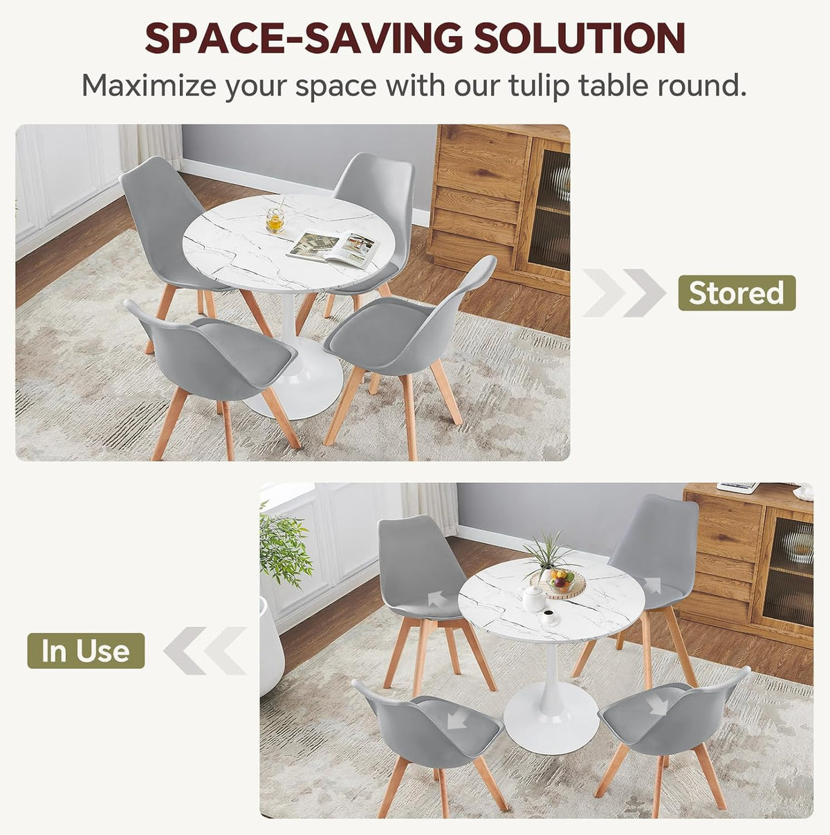 Tulip Round Pedestal Dining Table — Marble White