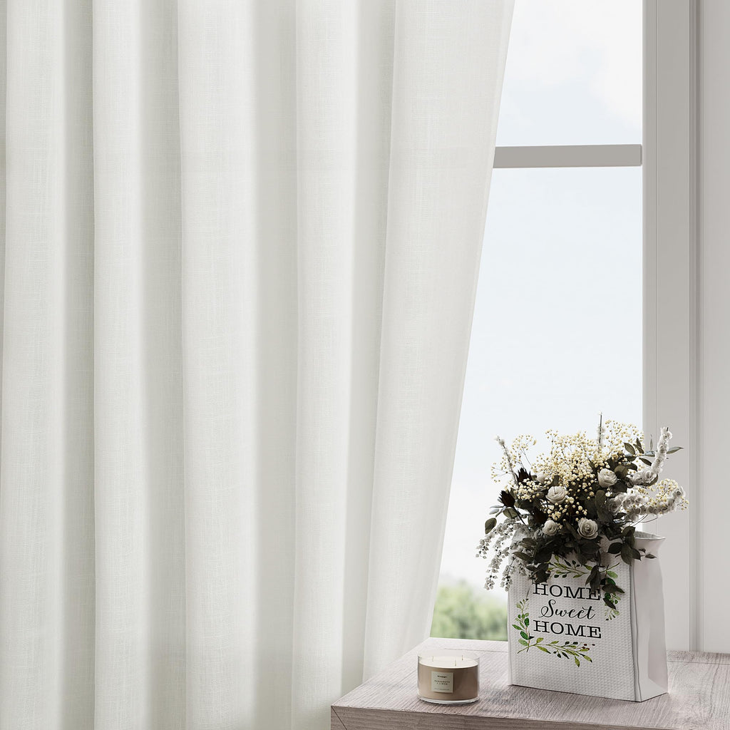 Ivory Linen Curtains 90 Inches Long Back Tab Rod Pocket Semi Sheer Light Filtering Neutral Solid Drapes Modern Rustic