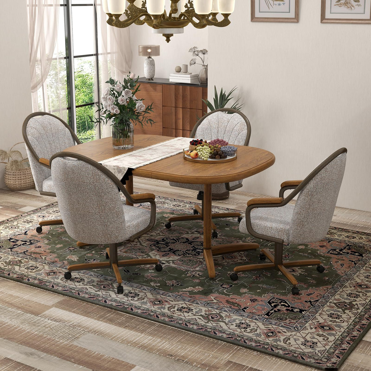 5-Piece Square Round Expandable D7775 Dining Set-Chestnut-Bronze