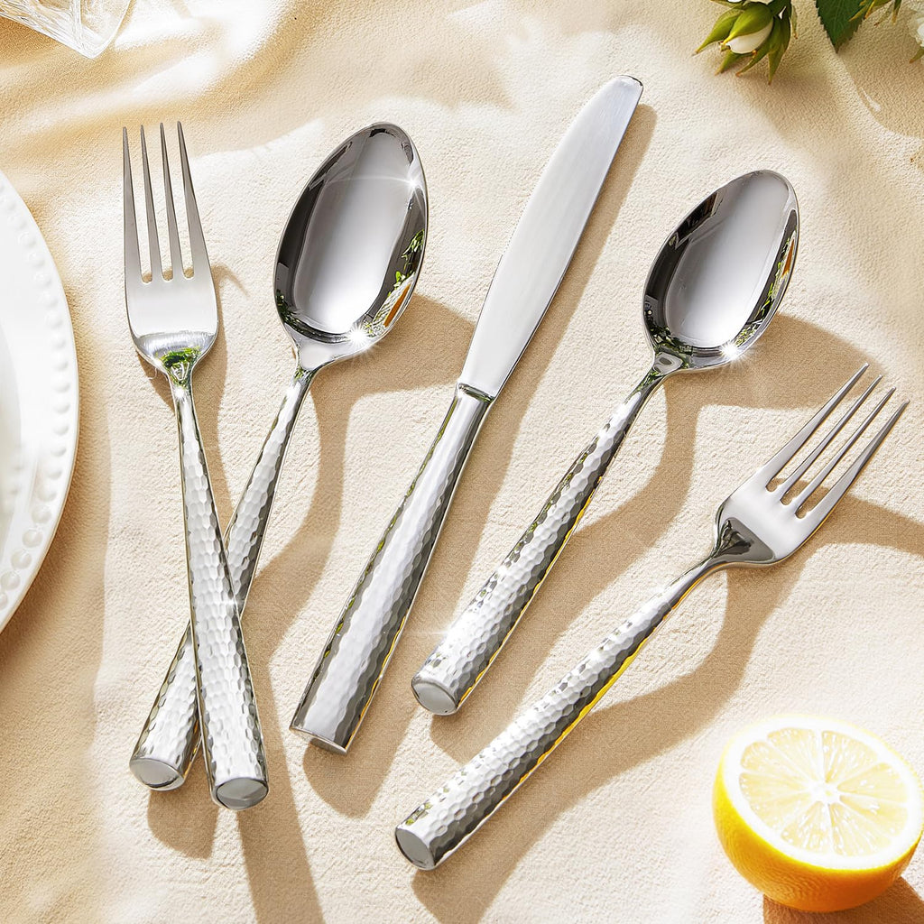 Hammered Flatware Set, 10-Piece 18/10 Stainless Steel Silverware