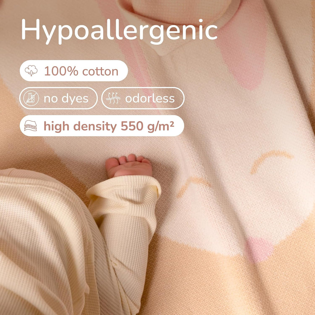 100% Organic Cotton Baby Blanket - Soft Knitted Breathable Swaddle Blanket for Crib & Stroller - Newborns, Infants &