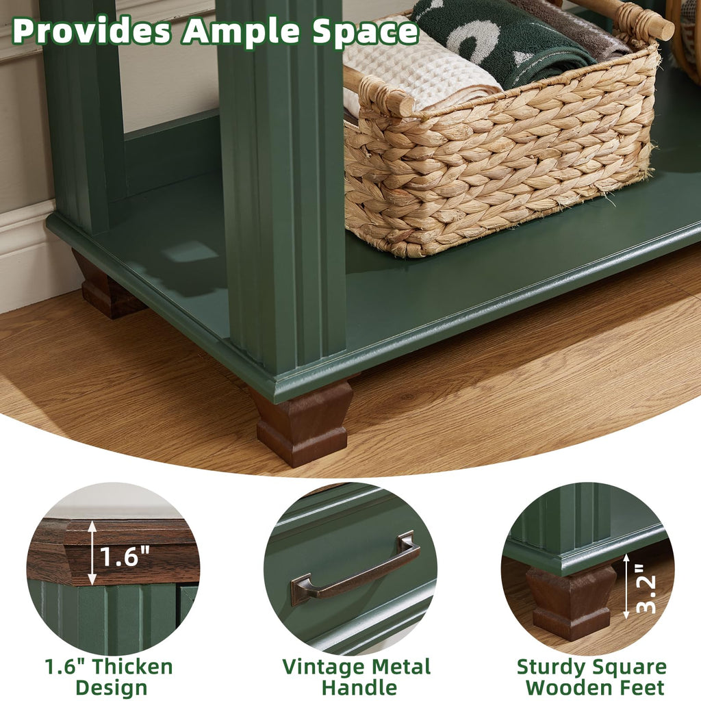 46" Farmhouse Console Table with Drawers, Green Entryway Table