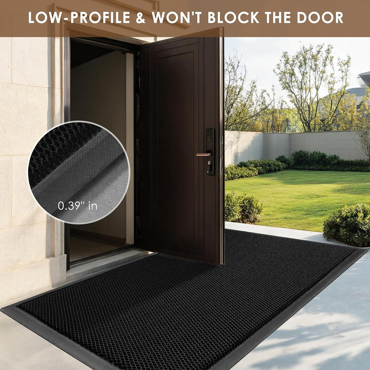 Front Door Mat Outside Entrance, 35"x59" Heavy Duty Non-Slip Doormat | Stretch Mesh, Low-Profile, Dirt Trapper
