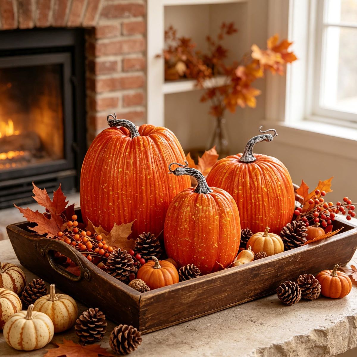 Artificial Pumpkins Fall Decor Orange Foam Pumpkin, 3 Pack