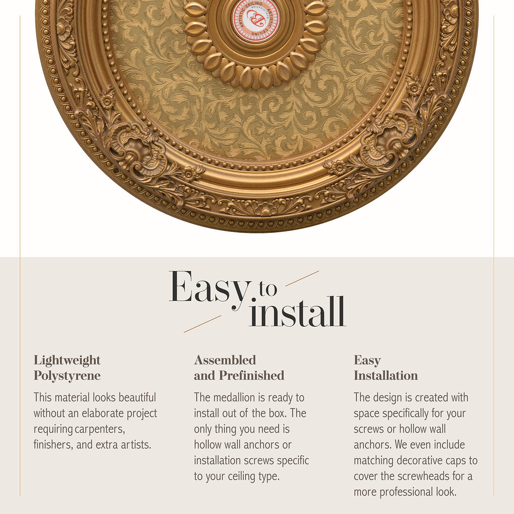 Golden Leaf Chandelier Ceiling Medallion and Fan Medallion, 36 inch