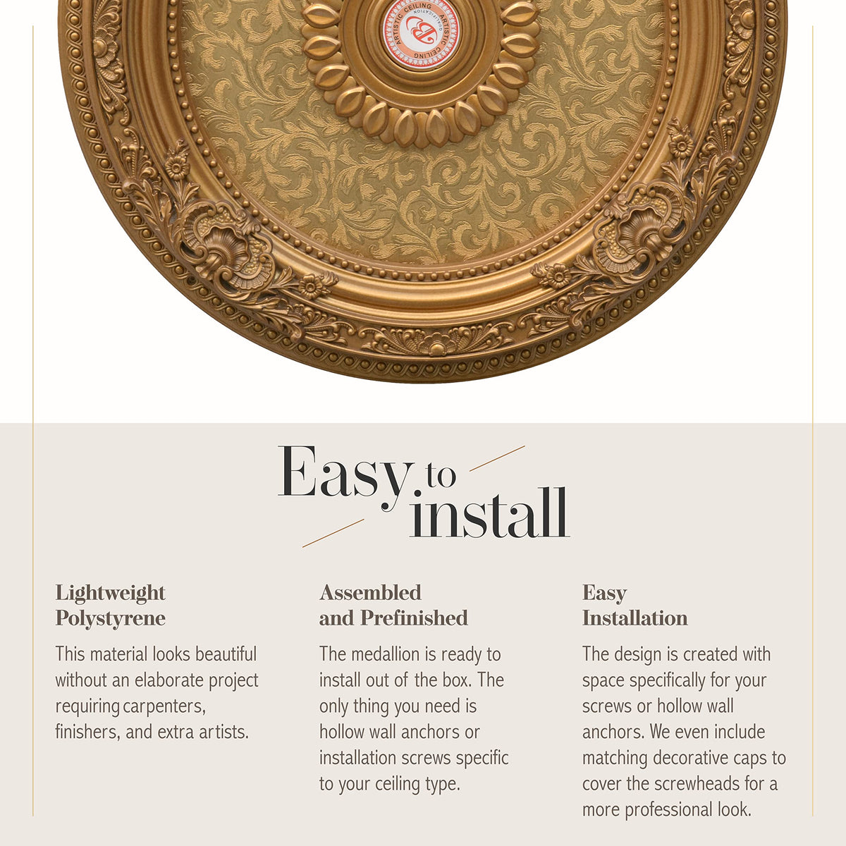 Golden Leaf Chandelier Ceiling Medallion and Fan Medallion, 36 inch