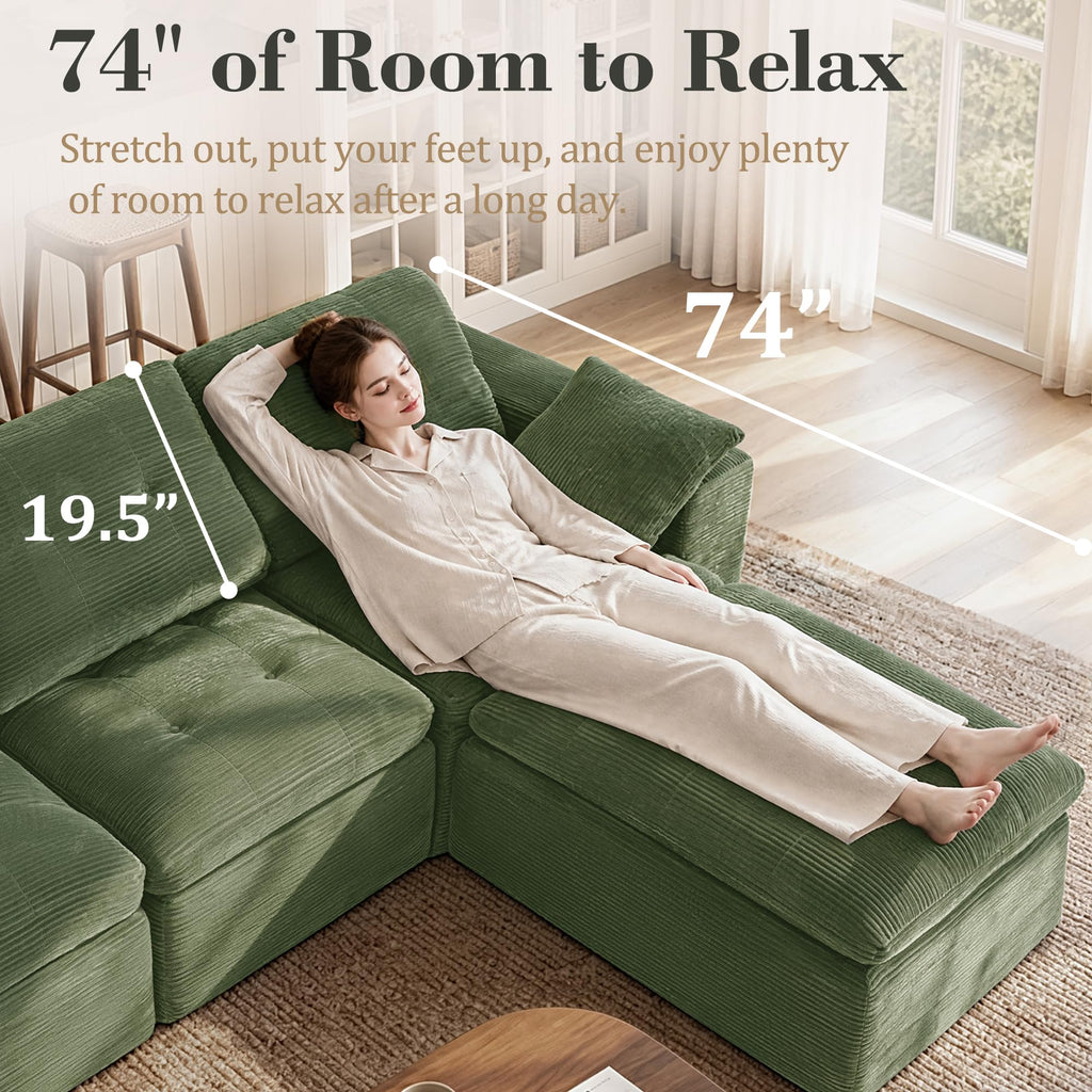 130.2" Cloud Boneless Sectional Couch, Upholstered Modular Sofa with 4-Layer 45D Foam, 27.5" Extra Deep Seat Cushion