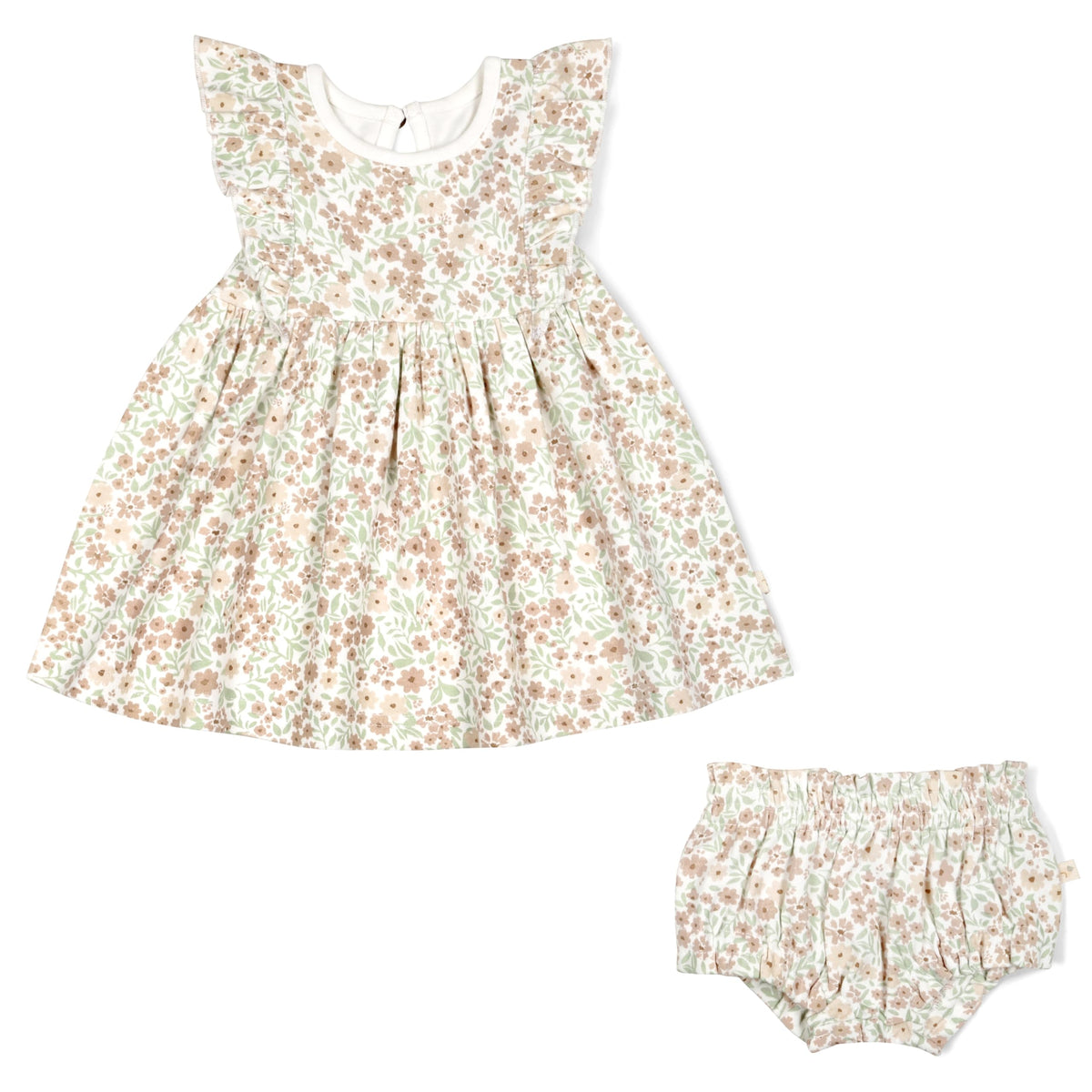 Certified Organic Cotton Baby Toddler Little Girl Smocked Sundress with Bloomer - Summer Floral Print