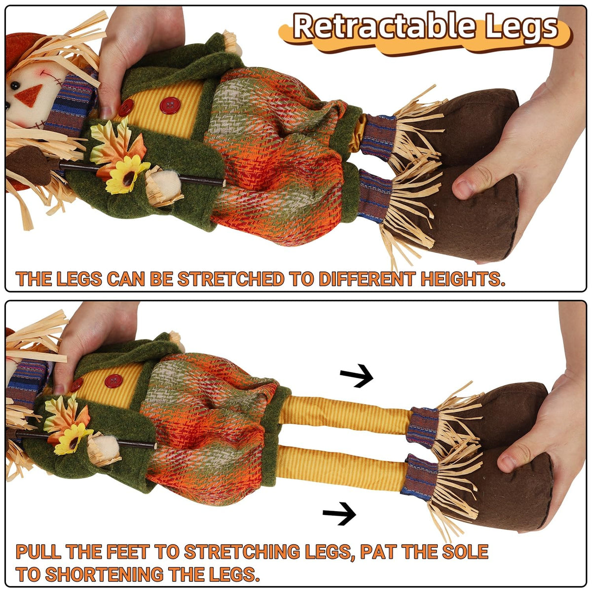 2 Pack Fall Decorations Large Scarecrows with Stretchable Legs, 28" Standing Scarecrow Thanksgiving Harvest Autumn