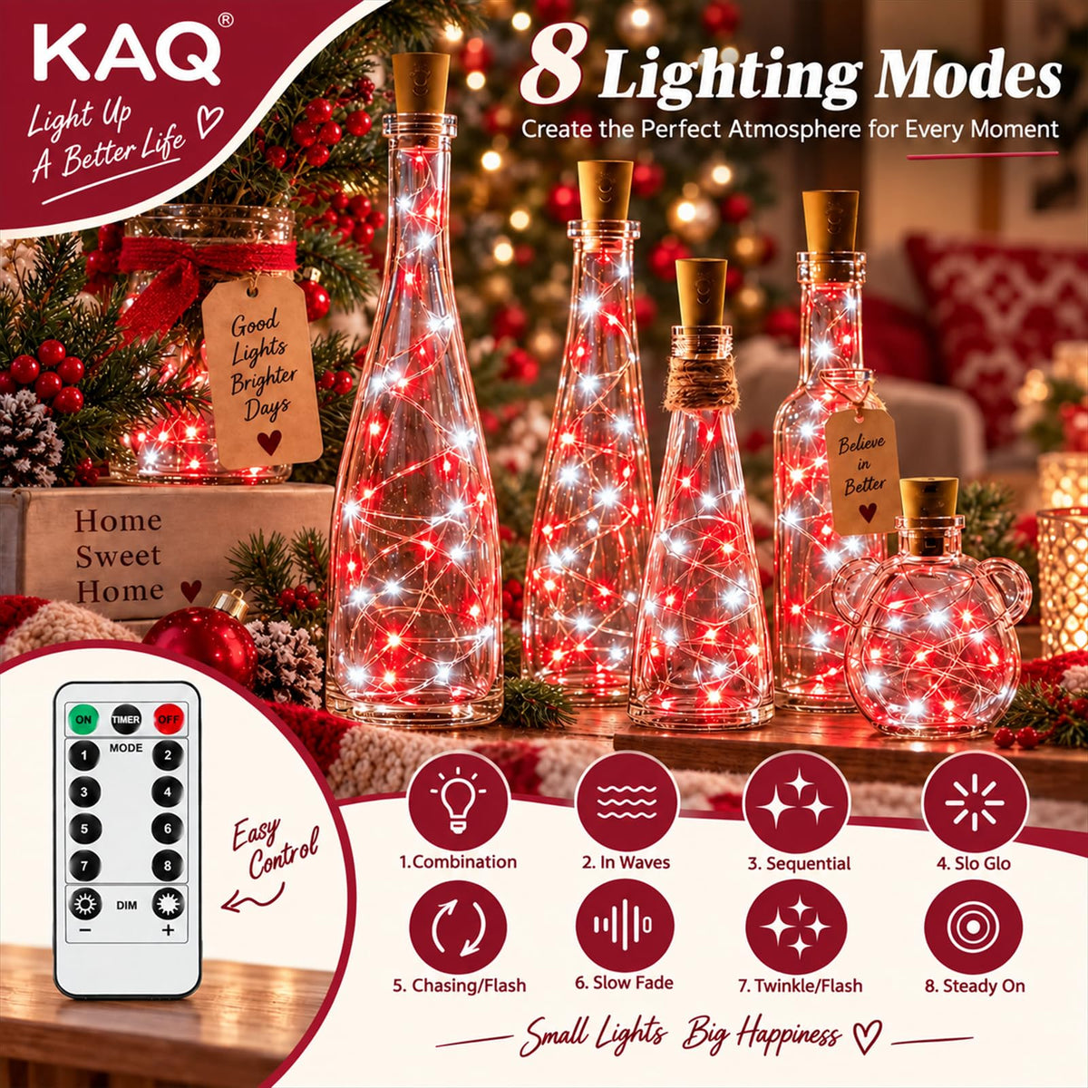4 Pack Fairy Lights Battery Operated Twinkle Lights Remote Red Cool White