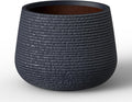 Accent Round Curved Charcoal Concrete Planter 17.3" Dia, Outdoor | Ribbed, Rubber Plug for Indoor, Drainage for
