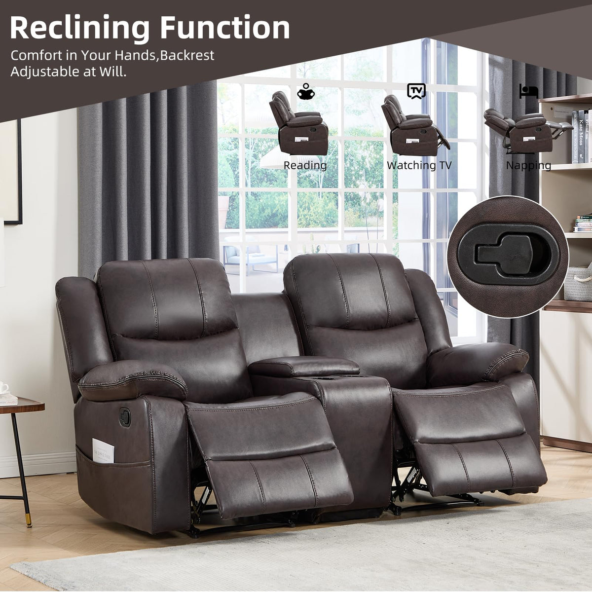 2 Piece Manual Recliner Sofa Set, Faux Leather Reclining Living Room Furniture Set, Included Single Recliner Chair