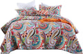 Cotton Quilt Set, Queen, Multicolor Paisley, Boho Style, Soft Lightweight Coverlet with 2 Pillow Shams, 90x98 Inches