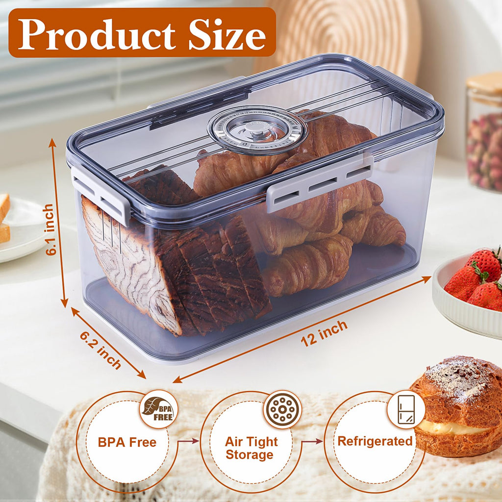 Made Bread Boxes Counter Airtight, Time Recording Bread Storage Container with Lid, Bread Containers Storage Airtight
