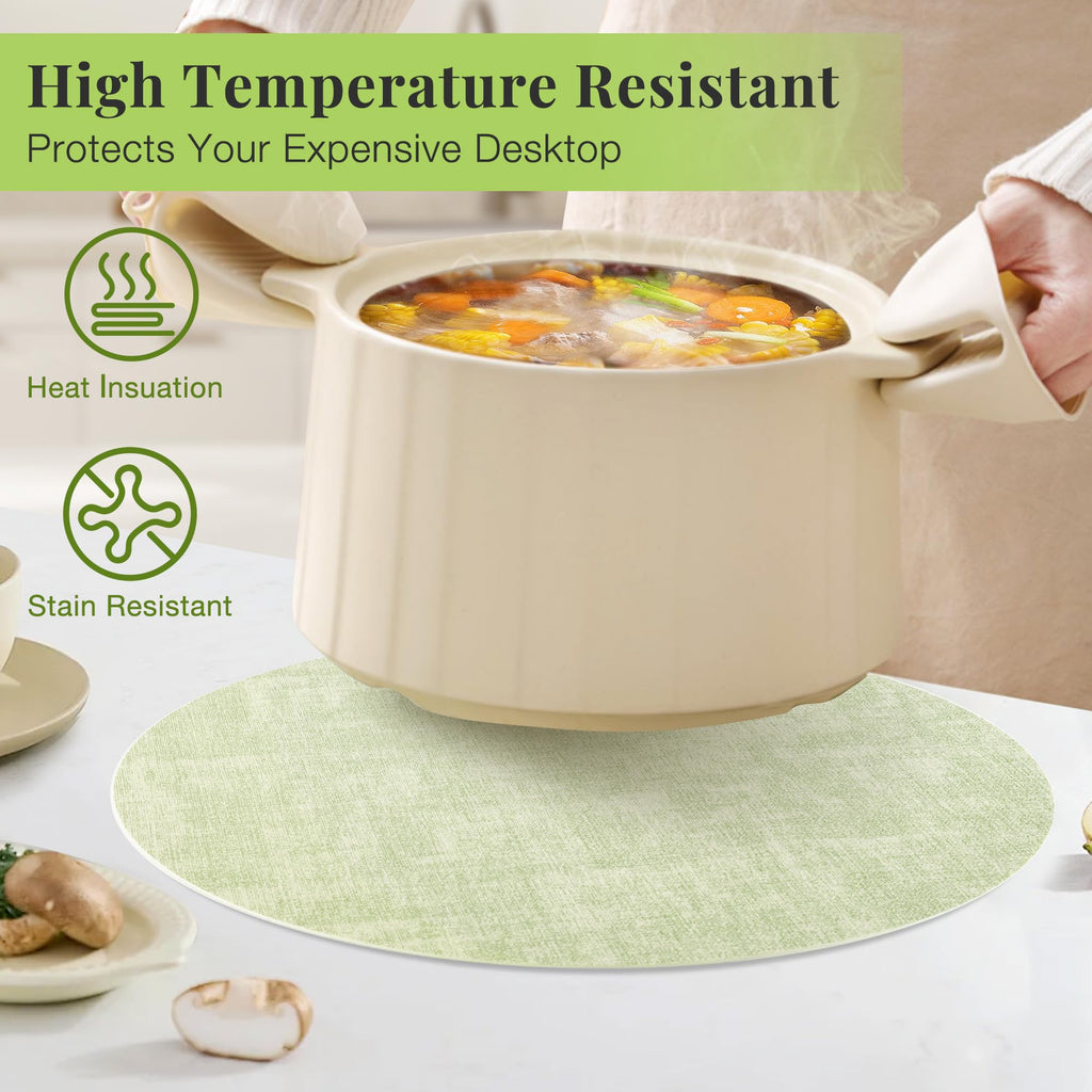 Placemats Set of 8, 13" Round Reversible Faux Leather with Coasters