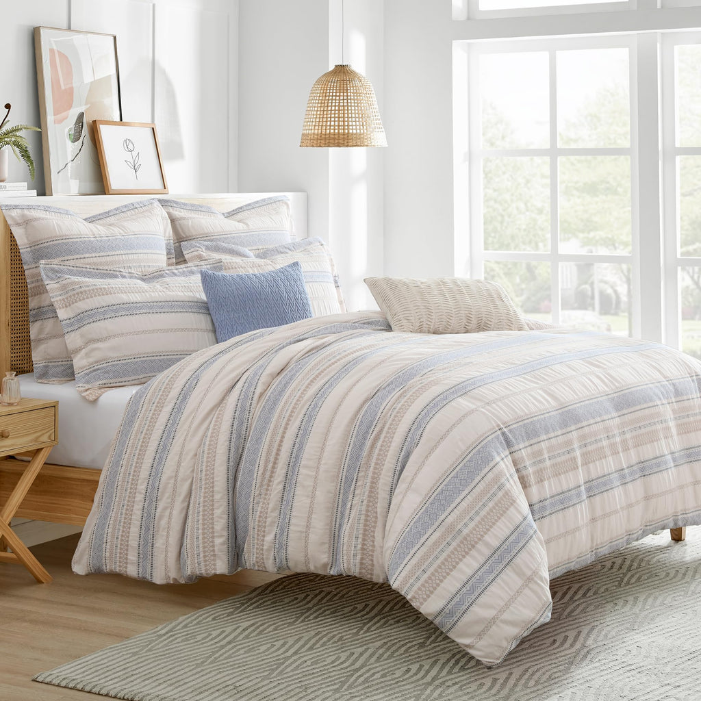Pickford Chambray Duvet Cover Set - Duvet Cover + One Standard Sham - Jaquard - Chambray, Taupe and Cream